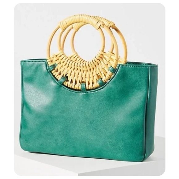 Anthropologie Marianne Green Tote Bag Bamboo  NEW - Picture 2 of 10